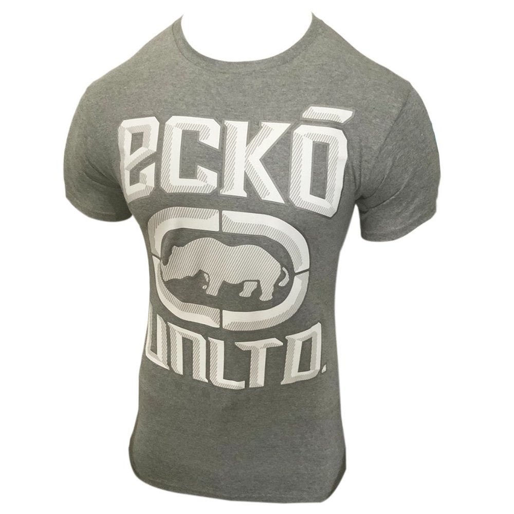 NWT ECKO UNLTD. LOGO AUTHENTIC MEN'S LIGHT GRAY CREW NECK SHORT SLEEVE T-SHIRT